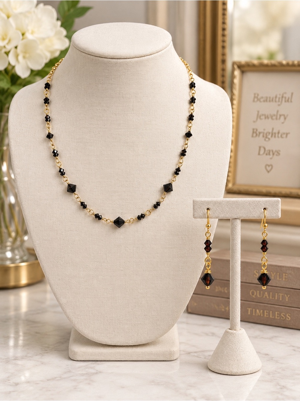 Swarovski Mocca Crystal Necklace & Earrings Set